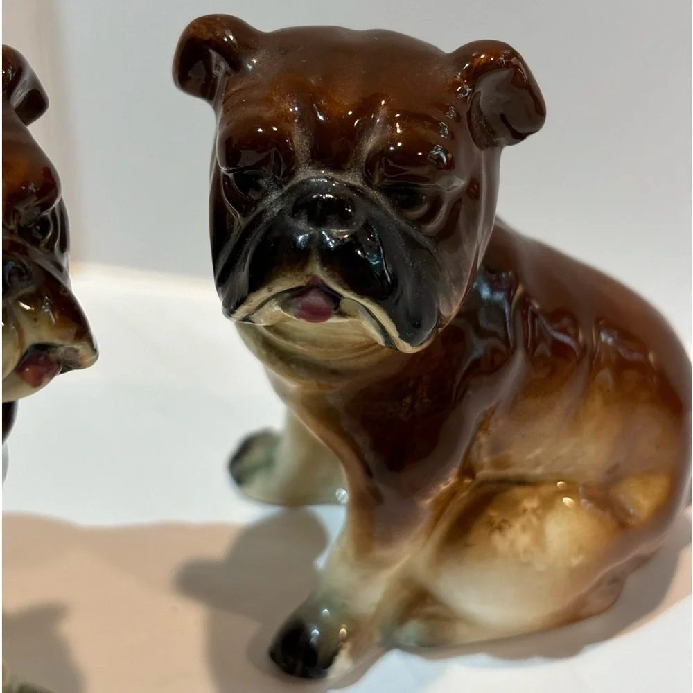Vintage Antique Bulldog Puppies Salt &‎ Pepper Shakers Set Made in JAPAN
